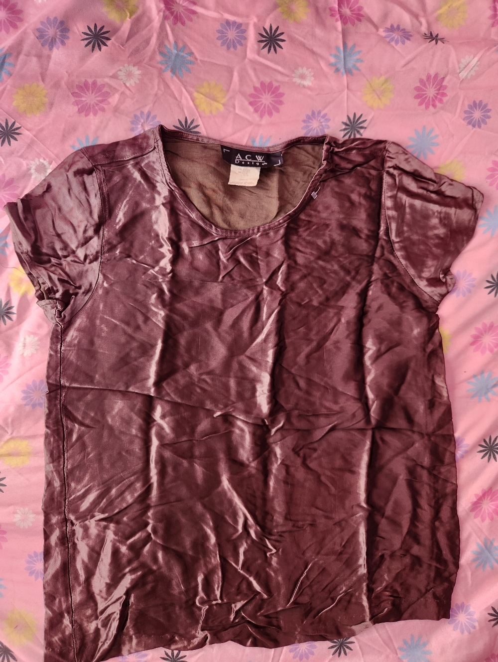 Satin Short Sleeve Tee in Plum Burgundy